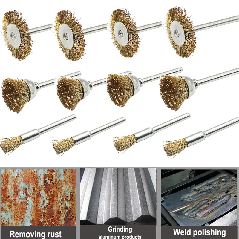 9pcssetBrassWireWheelBrushSteelWireBrushesKitforRotaryTool