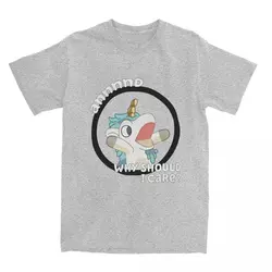 Whimsical Blue Unicorn Graphic Cotton T - Shirt - Casual Beach Novelty Short Sleeve Tee - XXXL (GRAY)