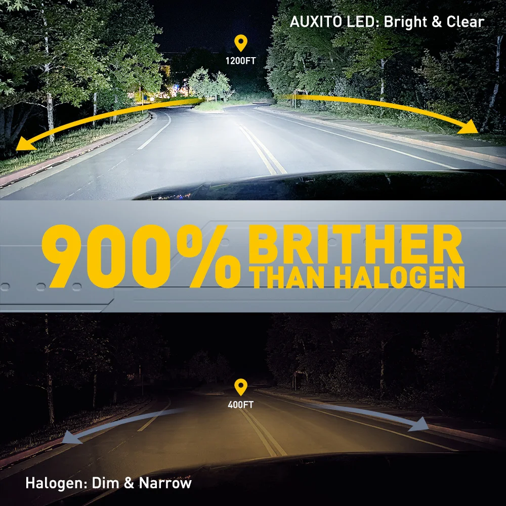 AUXITO 2개 25000LM H11 H8 H9 LED 헤드라이트 전구 6500K 화이트 9006 HB4 9012 LED 전면 하이 로우 빔 9005/HB3 냉각 팬 포함
