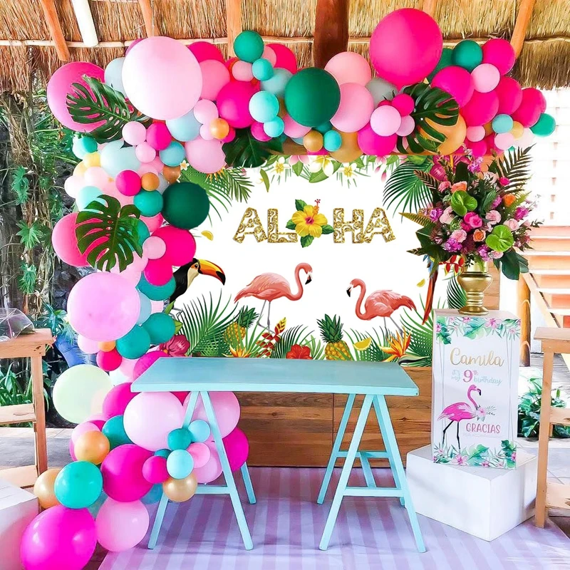 Huiran Pink Flamingo Birthday Decor Hawaiian Party Decorations Pineapple Tropical Party Summer Party Luau Decor Aloha Supplies