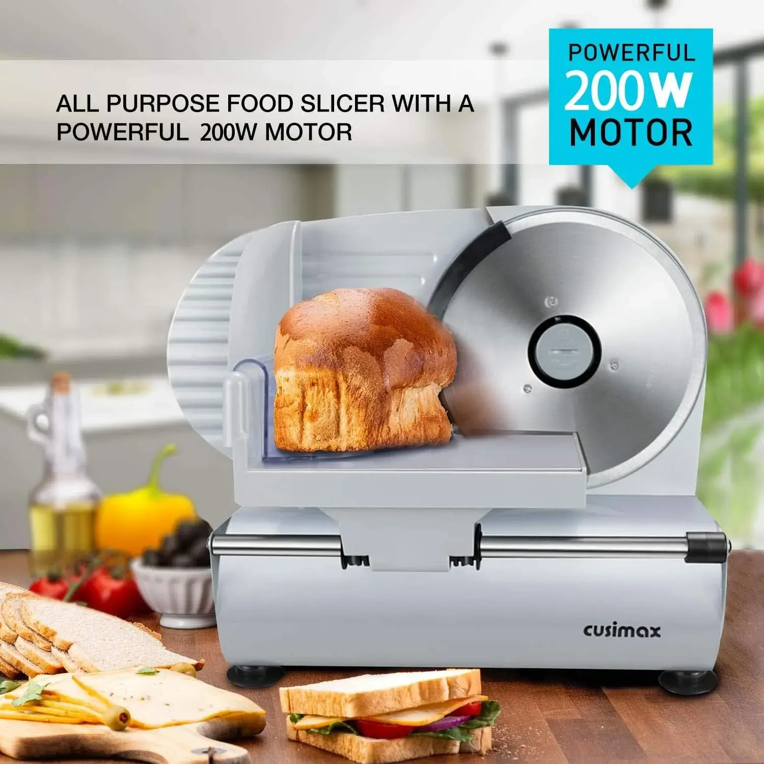 Meat Slicer, Electric Deli Food Slicer with Two 7.5'Removable Stainless Steel Blades and Pusher, Cheese Fruit Vegetable Bread Cu 2