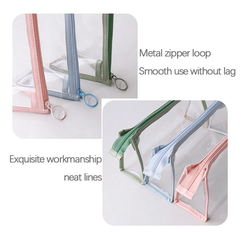 투명 연필 케이스 대용량 간단한 펜 가방 Kawaii 화장품 가방 학교 연구 문구 사무용품