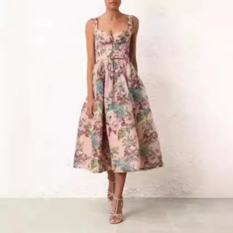 

French dress with hanging neck and suspender, fluffy princess skirt, tea break dressing, elegant and socialite long skirt