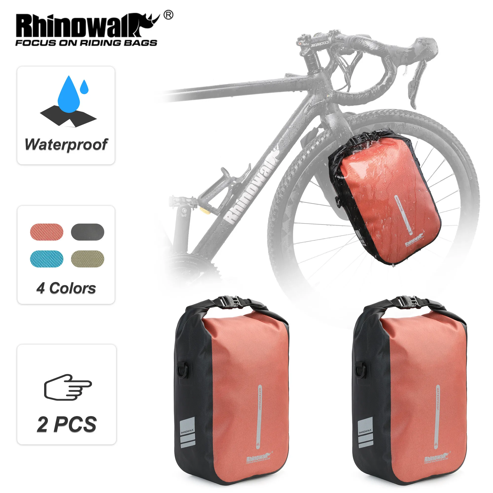 Rhinowalk 2Pcs Bike Front Fork Bags Quick Release 4L/6L 100%Waterproof  Cycling Storage Bag For Fork Electric Scooter Bags