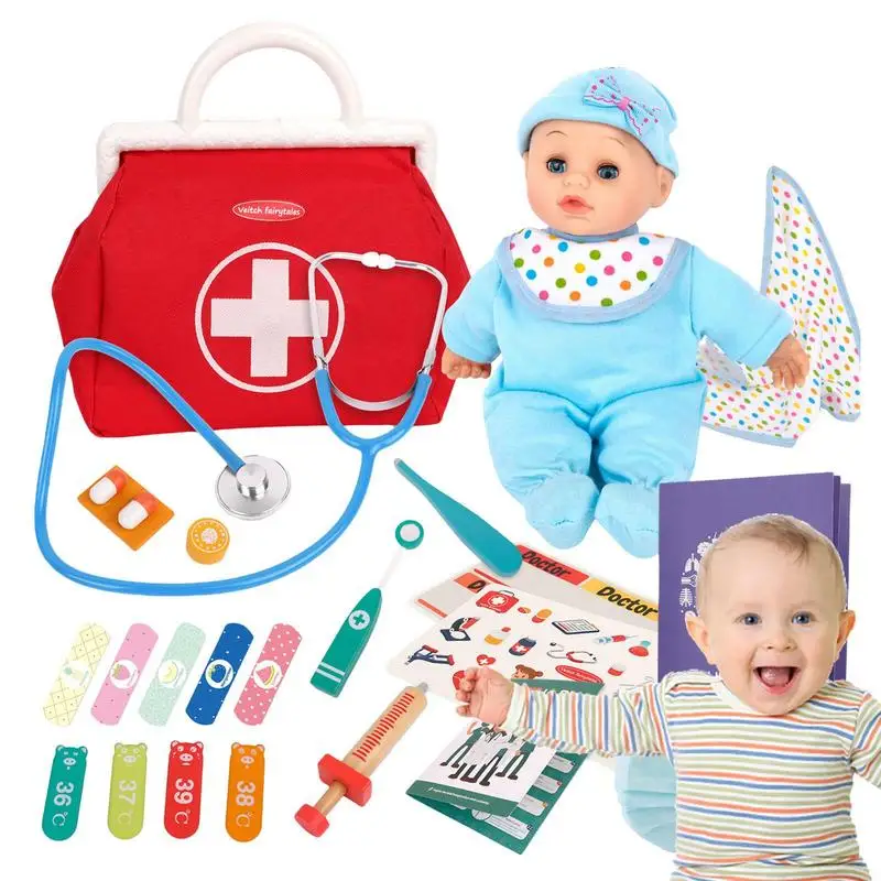 

Girls Doctor Kit 23pcs Wood Child Doctor Kit Durable Doctor Toy Set Educational With Electronic Stethoscope For Parent-Child