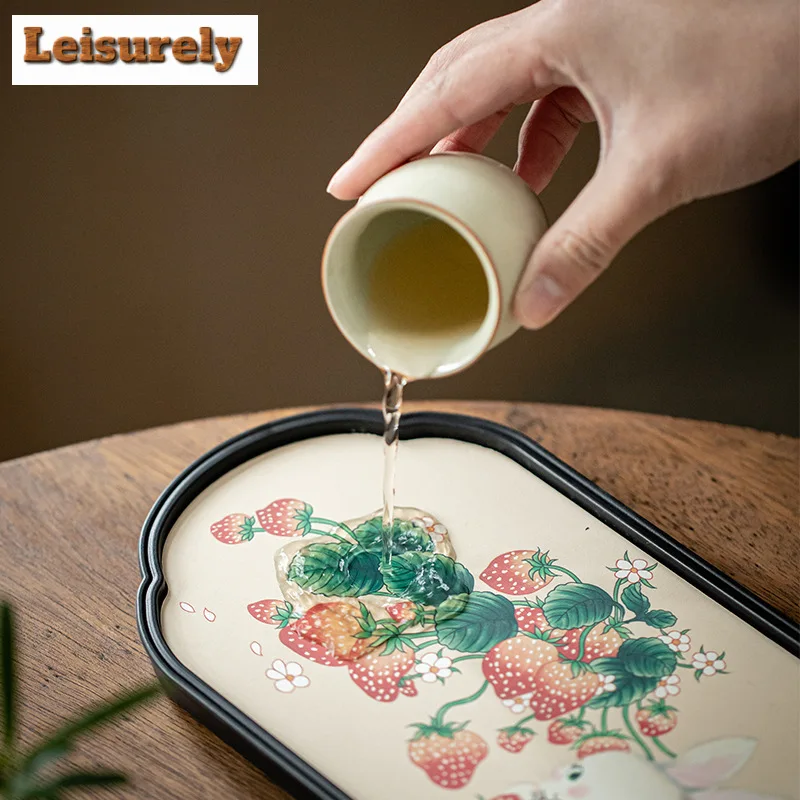 Cute Strawberry Rabbit Water Absorbing Pot Bearing Holder Japanese Dry Brew Table Tea Tray Tea Board Cafes Accessories Ornaments