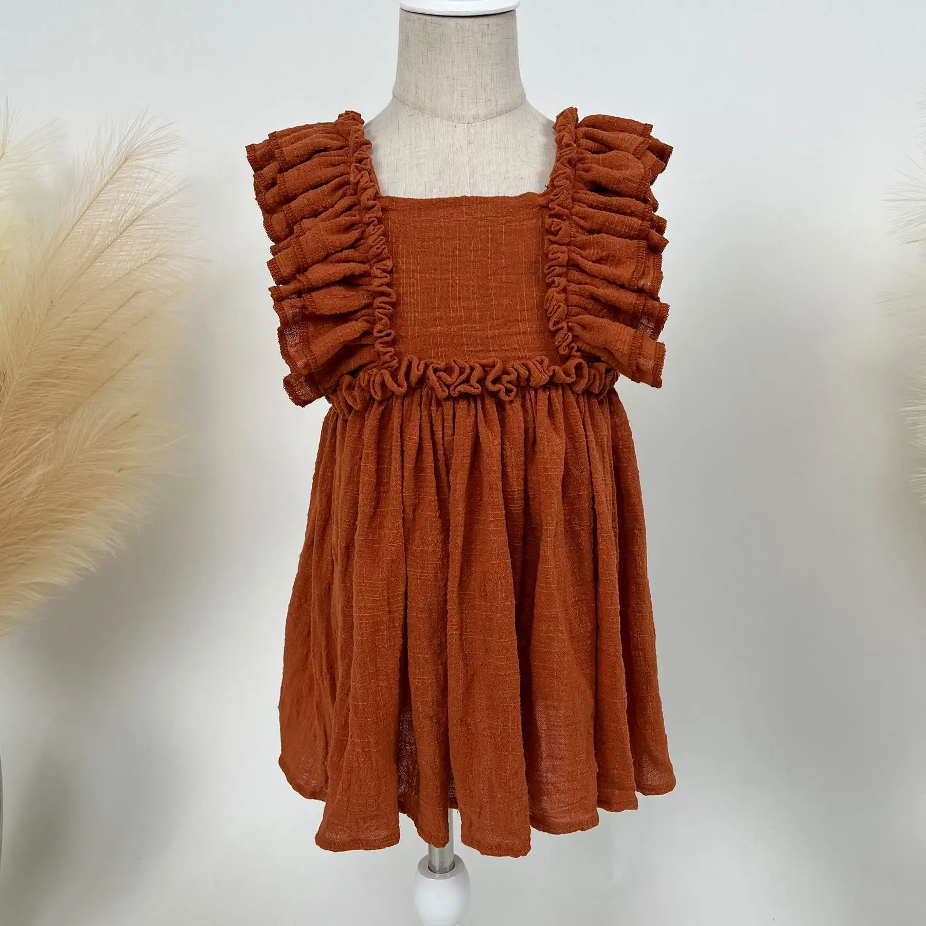 

Винтажное платье для маленьких девочек Don & Judy, свадебные платья для девочек из терракотового хлопка с оборками, богемные Детские платья для фотосъемки