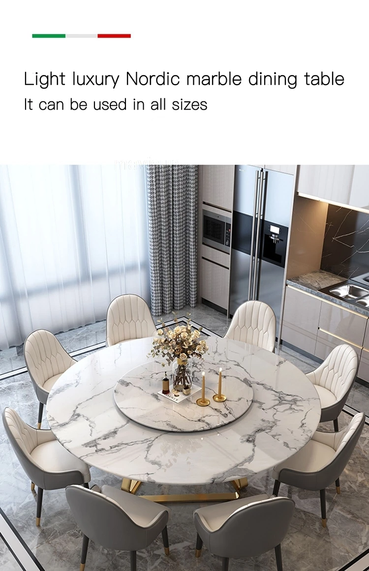 Description Picture 2 of itemGorgeous Golden Dining Table Turntable Leisure Round Marble Kitchen Table Chair Villa High-End Italian Mesa De Jantar Furniture