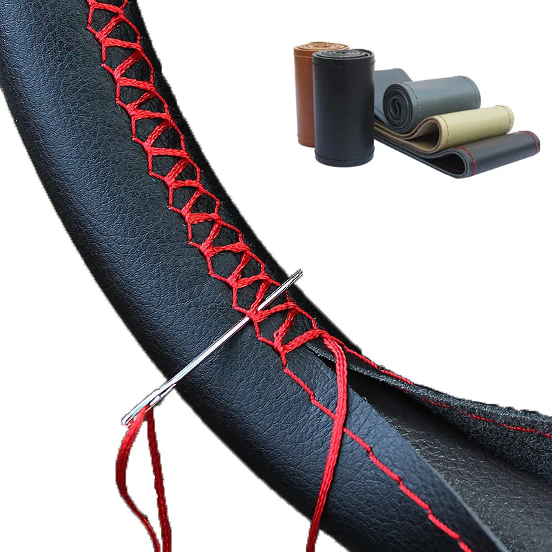 

DIY Soft Fiber Leather Steering Wheel Covers Universal Braid Car Steering-wheel with Needles and Thread Interior Accessories
