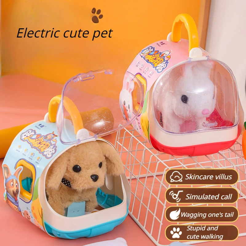 Children\'s Electric Toys, Small Rabbits, Simulated Puppies That Can Walk, Bark, Nod and Wag Their Tails, Plush Toys for Kids