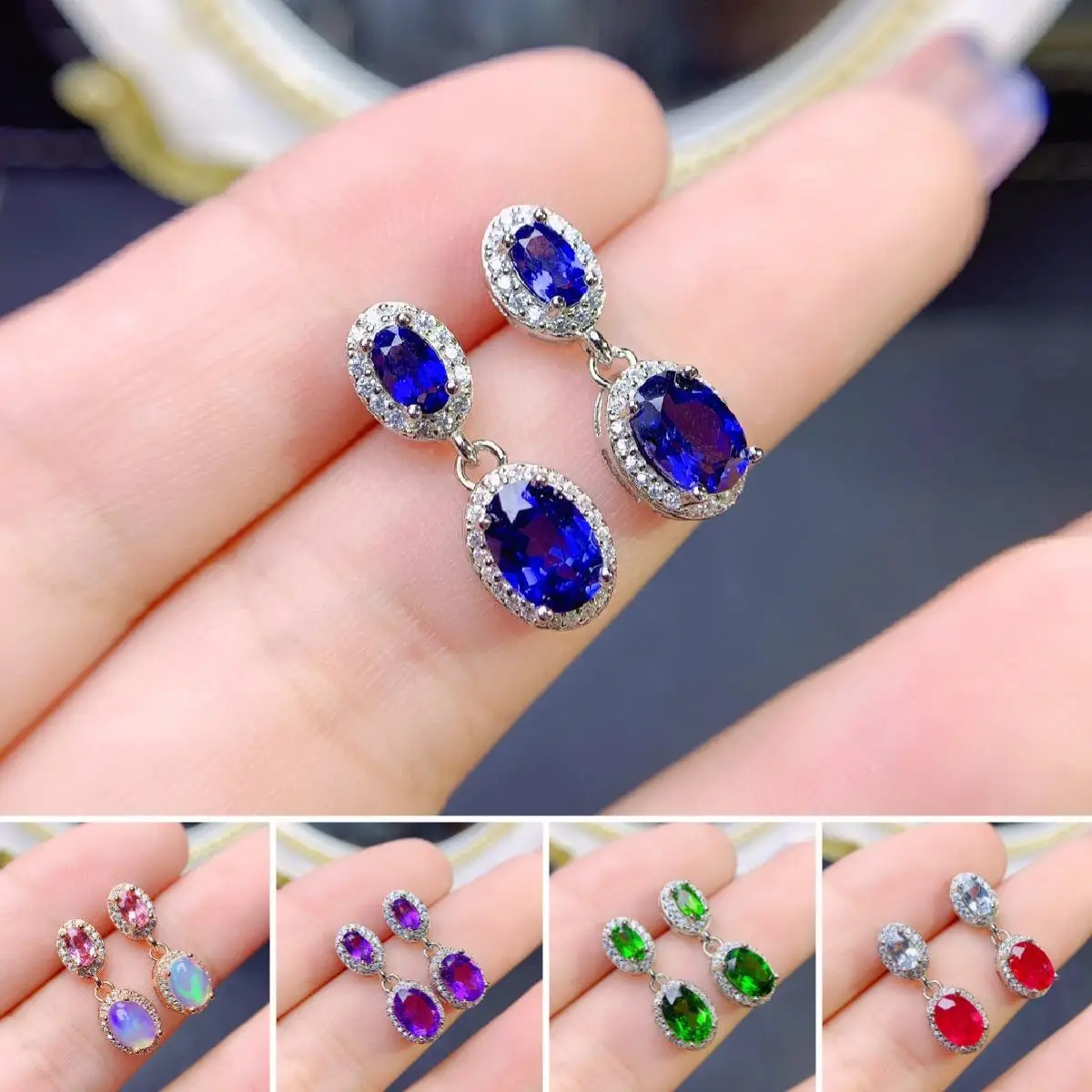 FS Natural Sapphire/Ruby/Topaz/Opal/Amethyst Earrings for