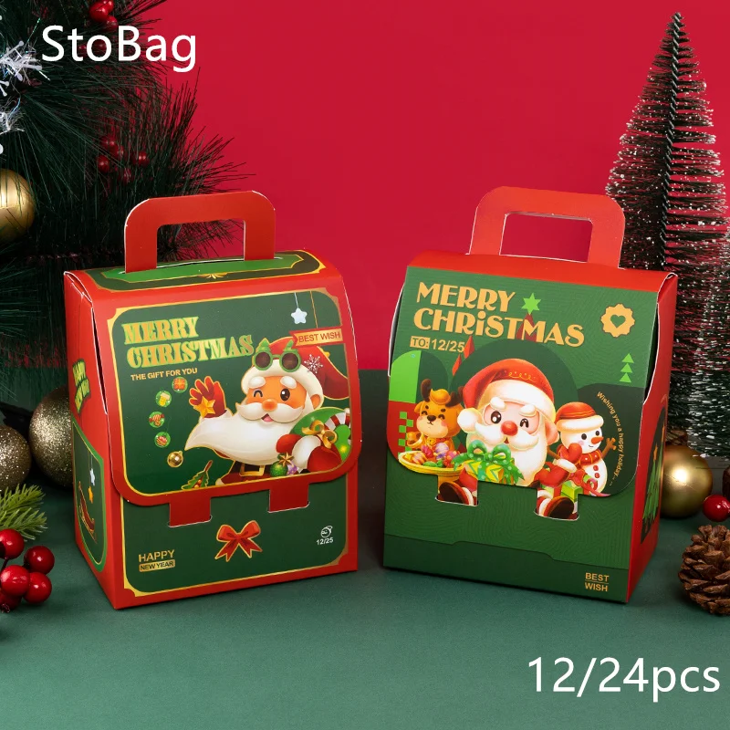 

StoBag-Christmas Book Paper Box Red and Green Wrapped Gift Packing Chocolate Snack Candy Spring Festival Kid Party Even 12Pcs