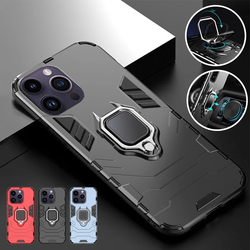 2024 Custodia Antiurto Per Armatura Per Iphone 14 13 12 11 Pro Max 14 Pro 14 Pro Max Xr Xs Max Se 6 7 8 Ring Stand Paraurti Telefono Posteriore Cove