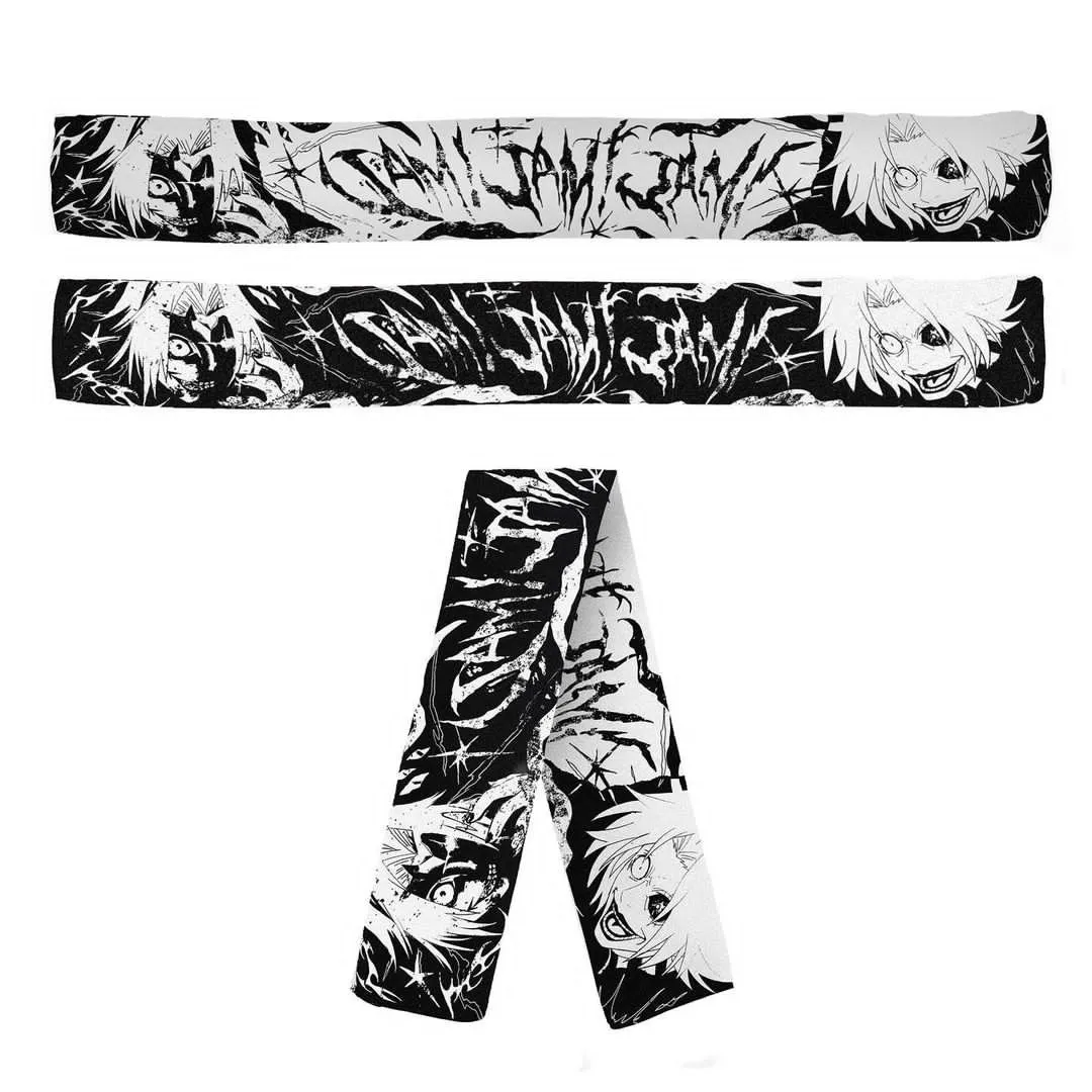 Fashion creative Japanese Anime striped knitted women's scarf men's winter scarf apron black tassel luminous Y2K Kpop Goth knitted scarf