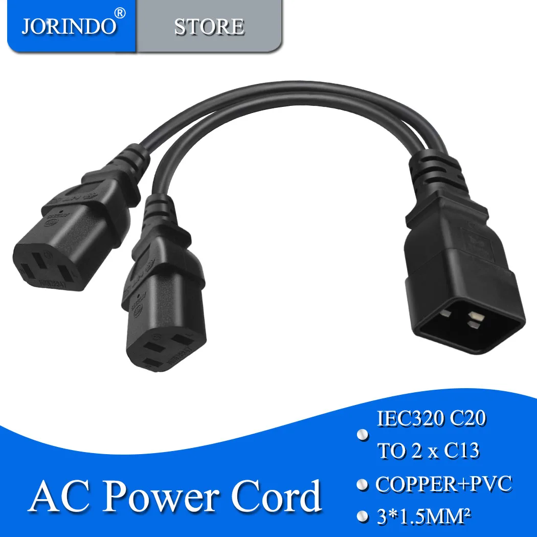 

Розетка jorando PDU/UPS C20 к розетке doule C13, блок питания переменного тока с одной на две линии преобразования, IEC320 C20 на C13 + C13, 0,3 м