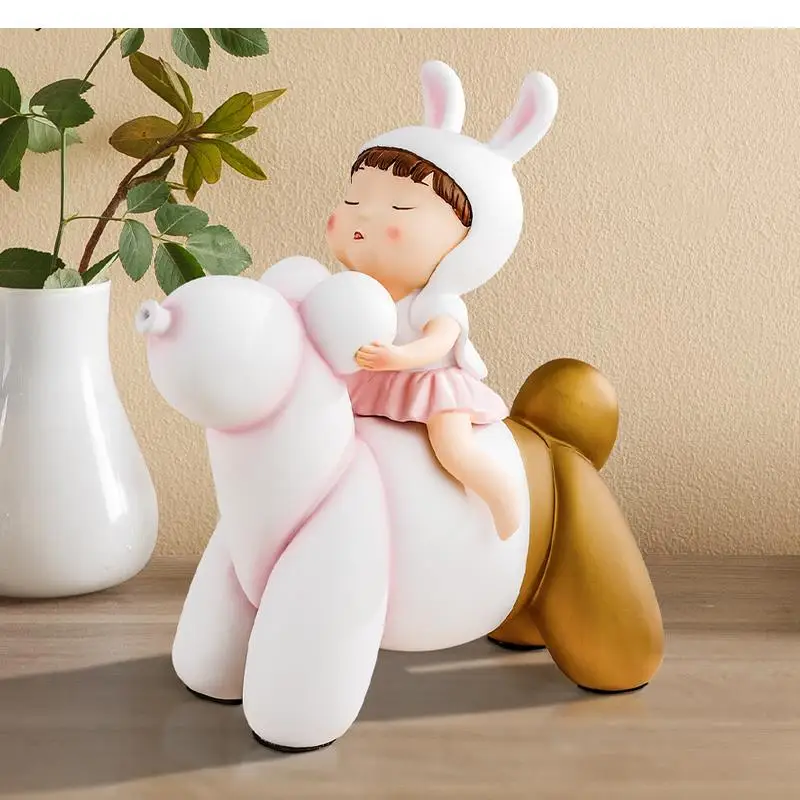 

Cartoon Cute Ornaments Modern Minimalist Little Girl Riding A Balloon Dog Ornaments Living Room Decoration Children's Gifts