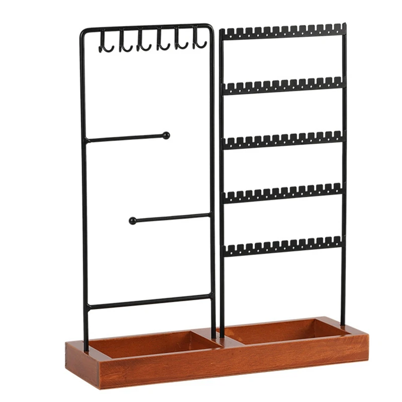 

Earrings Hanger Iron Stand 5 Tier Earrings Rack With Wooden Base For Earrings Necklaces Bracelets Rings