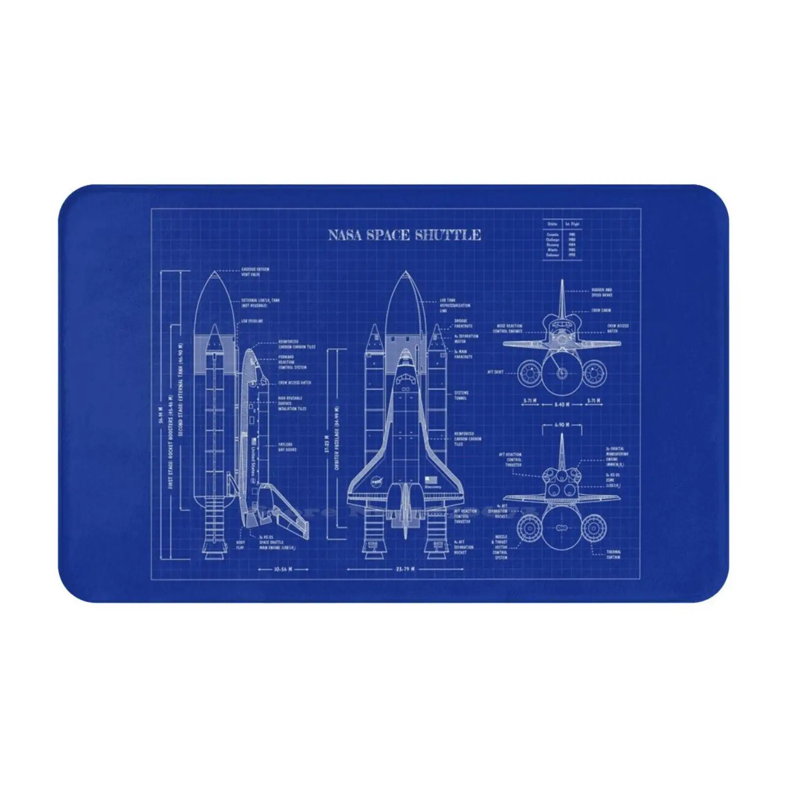Space Shuttle ( Blueprint ) Soft Foot Pad Room Goods Tappeto Tappeto Rockets Pot Heavy Exploration Moon Deep Blueprint Atterraggio Lunare
