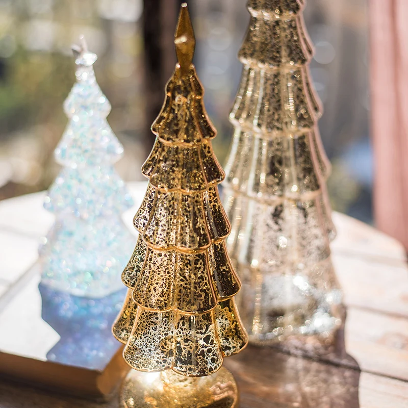 Christmas Tree Glass Night Light for Home Xmas Romantic Holiday Atmosphere Arbol De Navidad Ornaments LED Luminous Decoration christmas tree ornaments