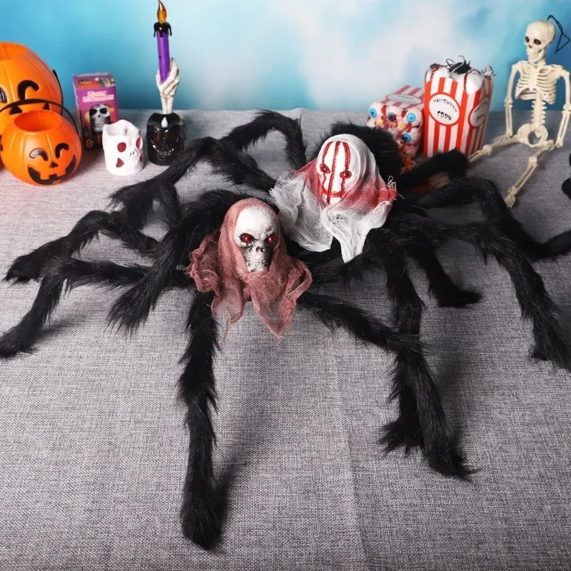 Halloween Dekor Simulation Spinne Plüsch Schädel Spinne Schleier Prop für Spukhaus Horror Party Zimmer Szene Dekoration Lieferungen – Detail 4
