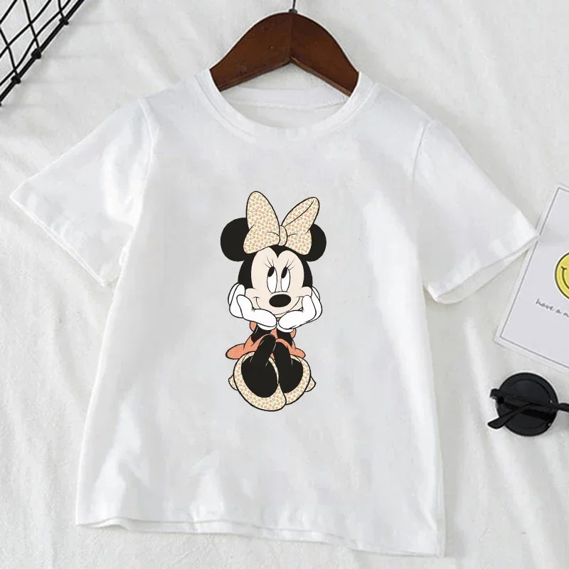 thumbnail image 1 of Linda camiseta de algodón para niños con estampado de Minnie Mickey Mouse, camisetas blancas de manga corta de verano, camisetas Harajuku para niños y niñas, ropa de bebé de Disney, 1 of 5