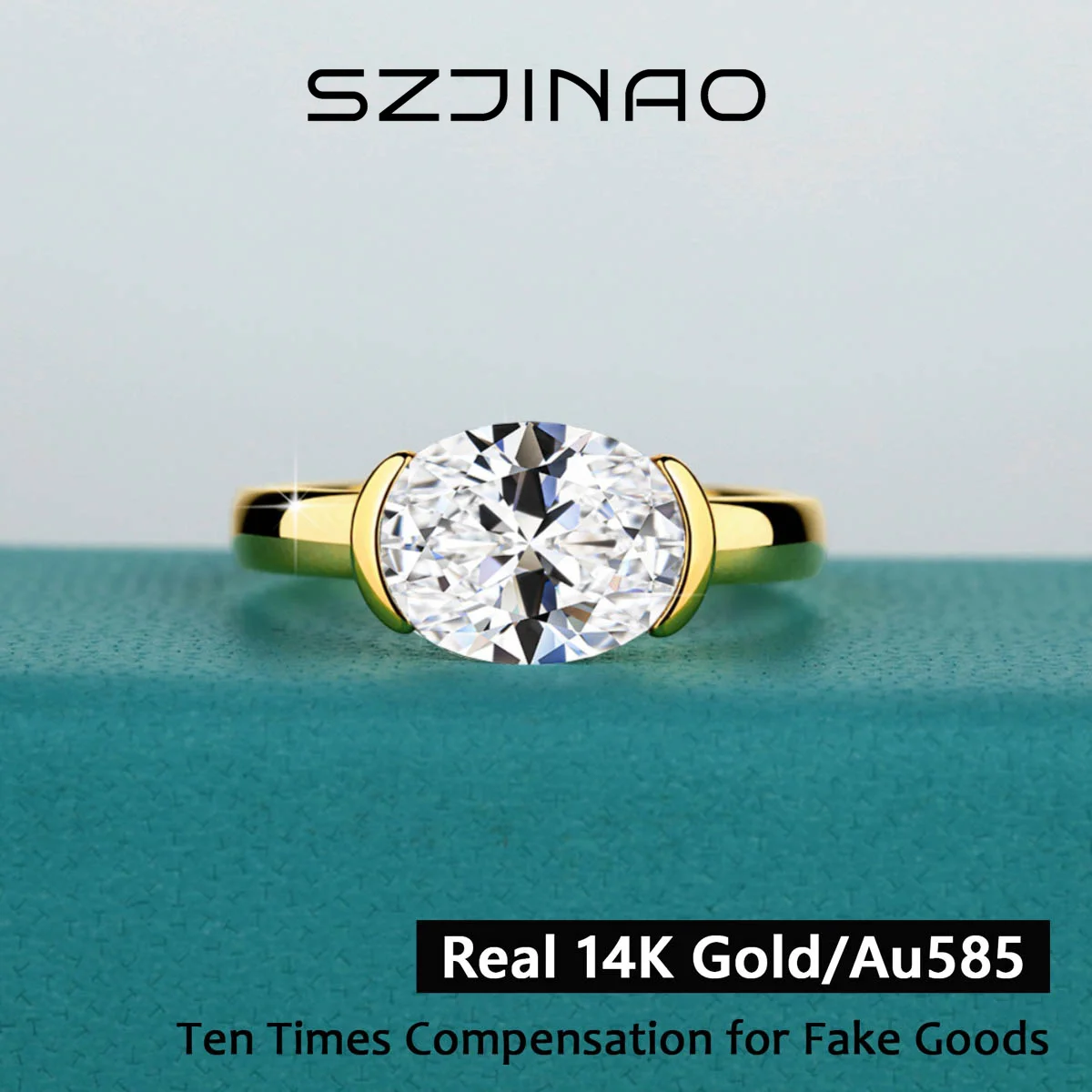 14K Gold Certified Oval Cut Moissanite Ring for Women Lab Created ...