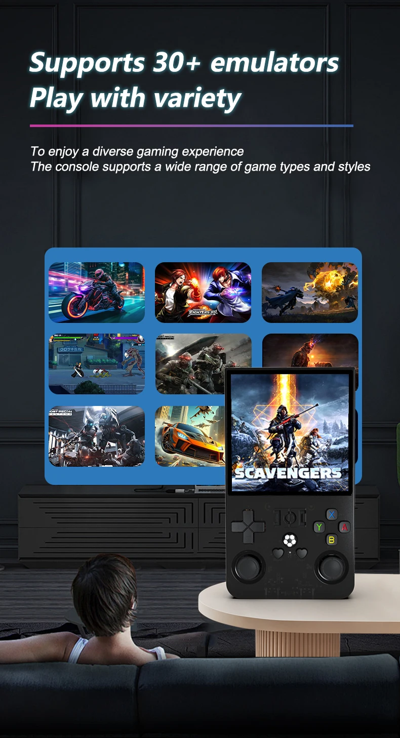R36MAX Retro-Handheld-Spielkonsole, 4-Zoll-Großbildschirm, tragbarer Taschen-Videoplayer, über 1000 Spiele, Linux-System_voghion.com