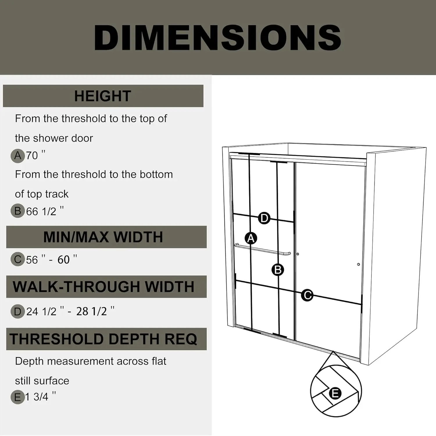 56-60" W x 70" H Semi-Frameless Sliding Shower Door, Glass Shower Door Brushed, Shower Doors can be Installed Left and Right 2