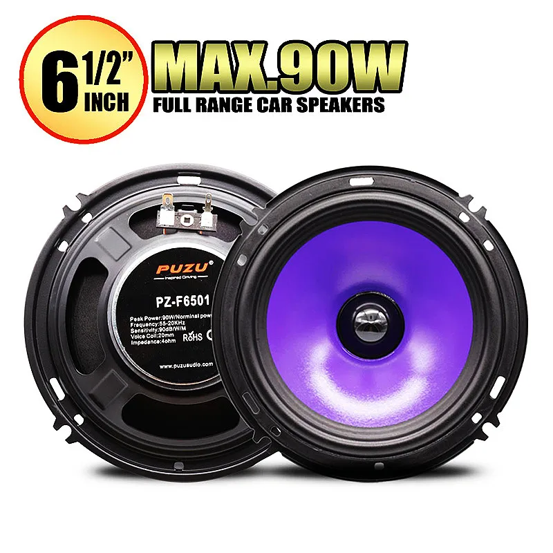 2pcs 6.5 Inch 90W Full Range Frequency Car Audio Speaker Heavy Mid-bass Ultra-thin Modified Speaker Non-destructive Installation