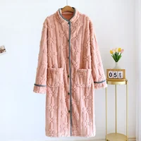 Autumn and Winter 2026 New Women's Nightgown Flannel Sweet and cute Bathrobe Women's Nightdress Stand collar Button Home Dress - Image 2