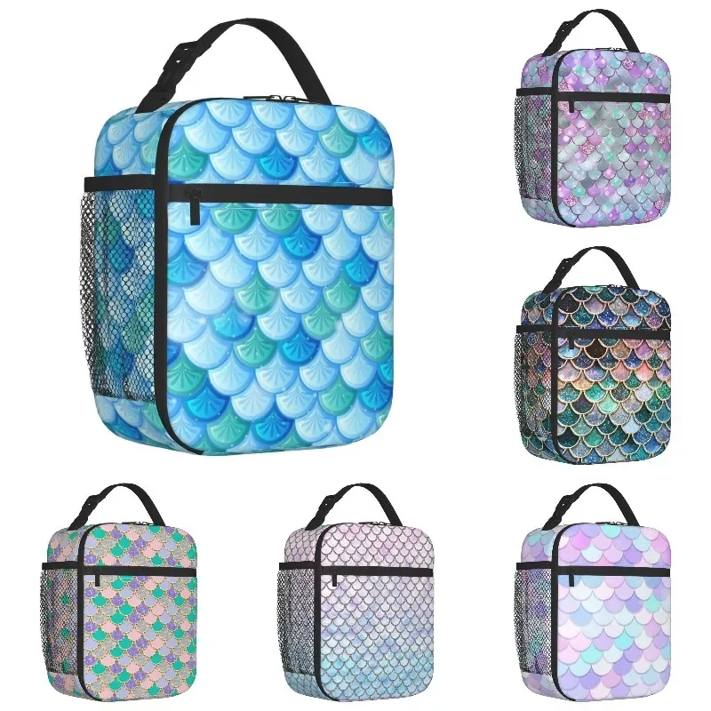 

Fish Texture Mermaid Scales Resuable Lunch Box Women Leakproof Fish Cooler Thermal Food Insulated Lunch Bag Kids School Children