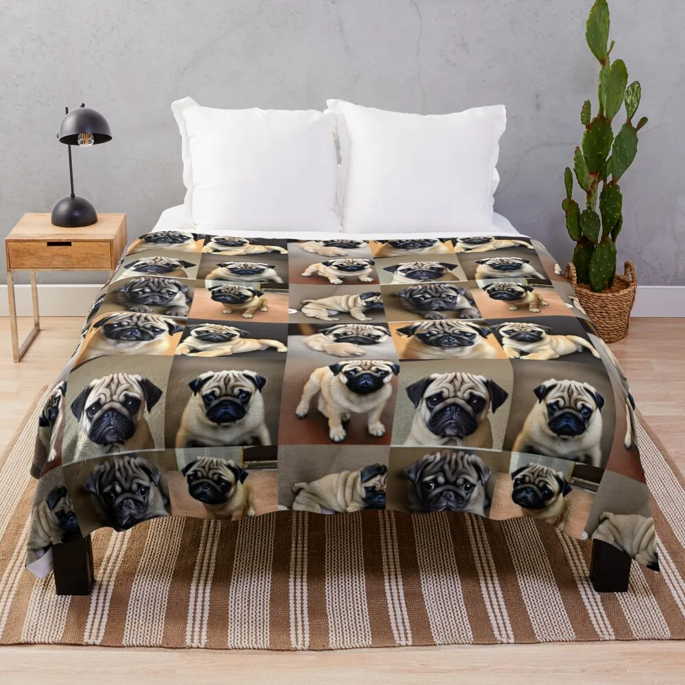 

Pretty Pug Puppies Throw Blanket Sofa Quilt Thermal Blankets For Travel