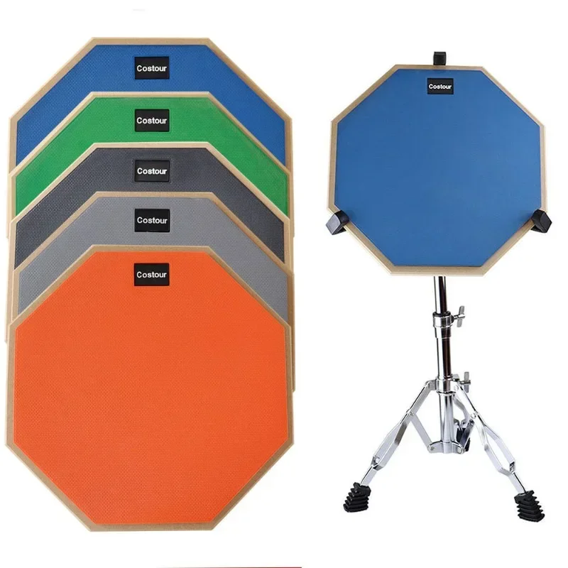12 Inches Drum Practice Pad Shock‑Absorbent Dumb Drum with Adjustable Stand Silent Practice Pad for Adults and Kids