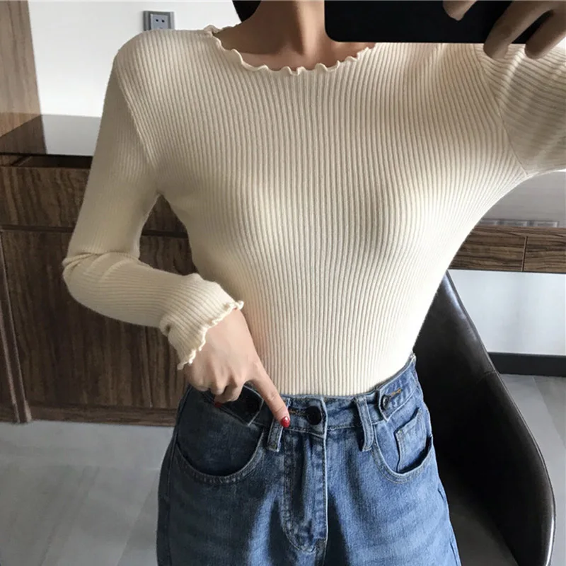 christmas sweaters O Neck Ruched Women Sweater High Elastic Solid 2022 Fall Winter Fashion Sweater Women Slim Sexy Knitted Pullovers Pull Femme cropped cardigan Sweaters