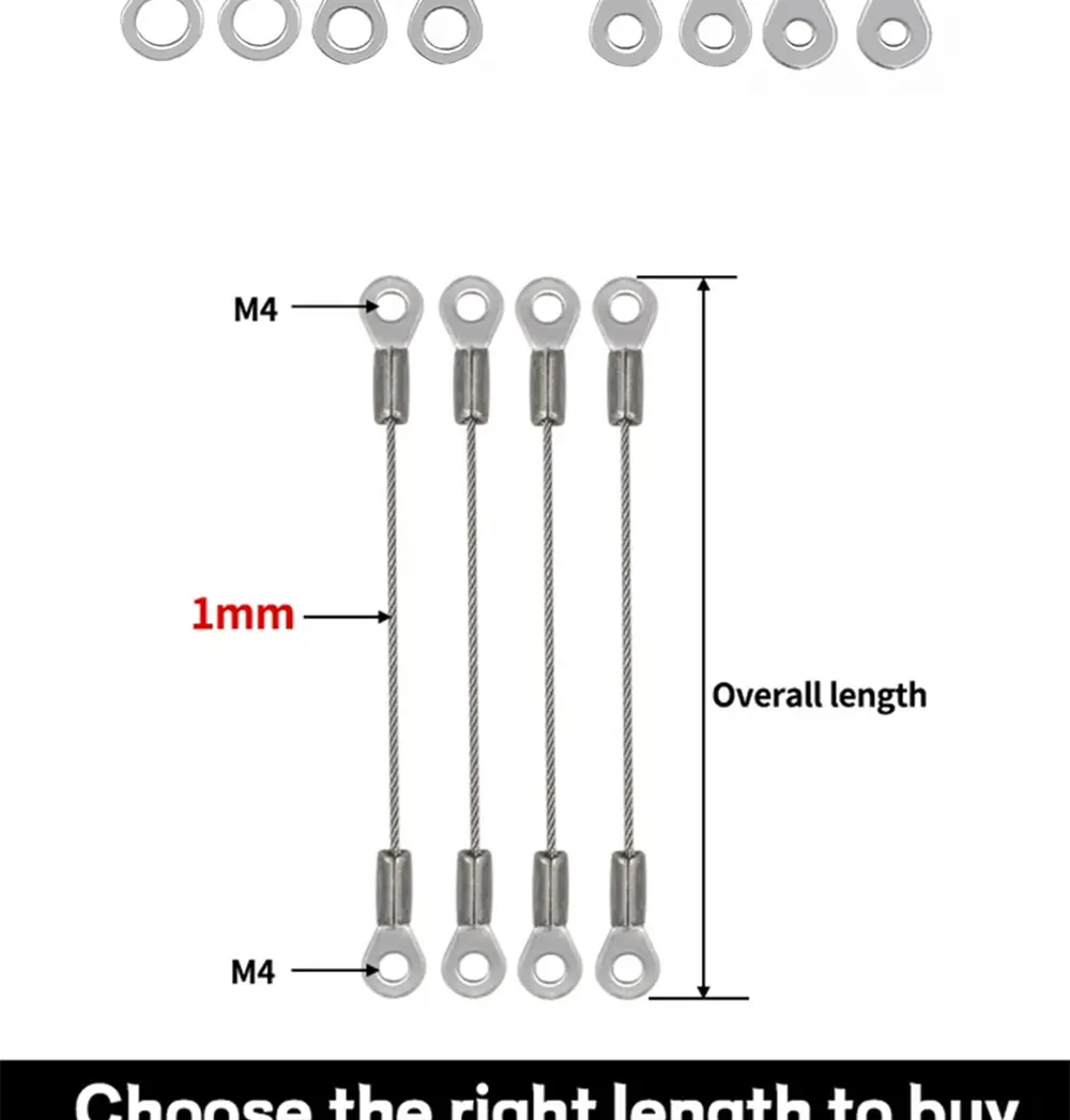 4 Stück Edelstahl-Drahtseil-Endstücke mit 1/2mm Drahtseil, individuell angepasst für verschiedene Produkte, als Absturzsicherungsseile – Detail 2