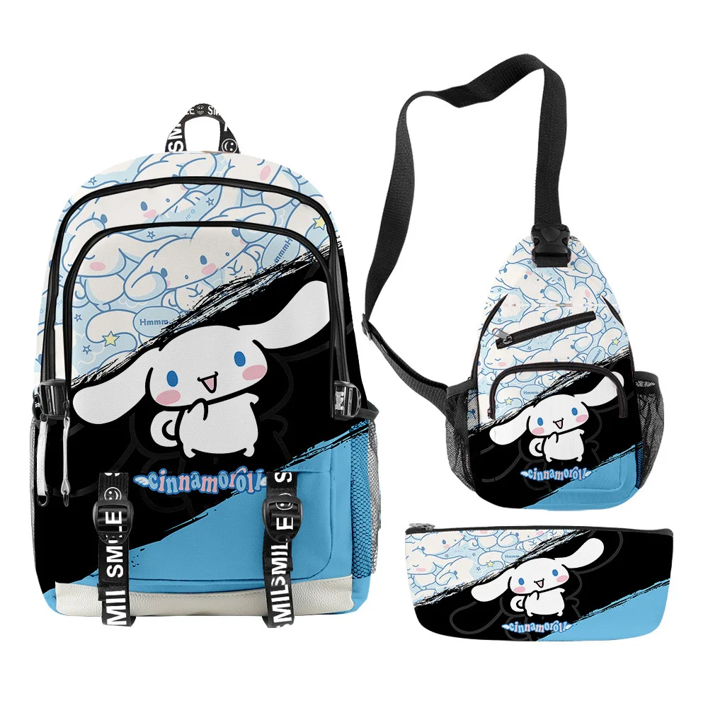 

Three-piece Set Sanrio Kuromi Animation Peripheral Primary And Secondary School Students Schoolbag Backpack Pencil Bag Satchel