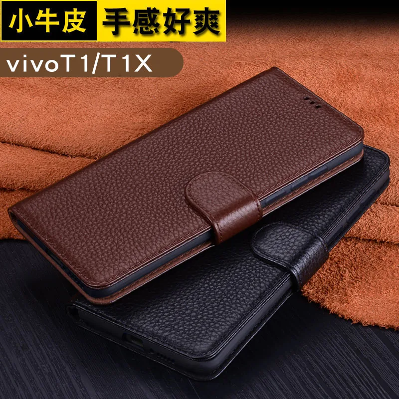 

Hot Sales New Luxury Genuine Leather Phone Cover Case For Vivo T1s T1 Kickstand Holster Phone Case Protective Full Funda