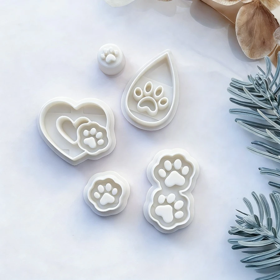 5-teiliges Set Niedliche Hundepfoten-Formen aus Polymer Clay, PLA Tierpfoten-Ohrringformen für Schmuckherstellung, Bastelwerkzeuge für Tierliebhaber – Detail 3
