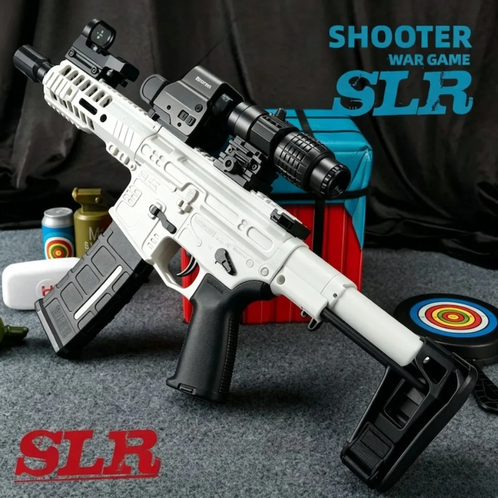 프리미엄 화이트 SLR 전동 장난감 라이플 (스코프 포함) 전술 젤 블래스터, 야외 슈팅 게임 애호가를 위한 훌륭한 생일 선물