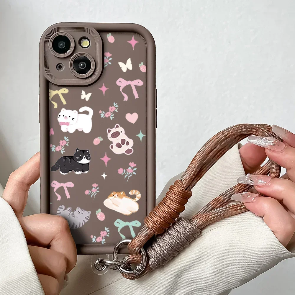 Cartoon Cat Soft TPU Wrist Chain Lanyard Phone Case