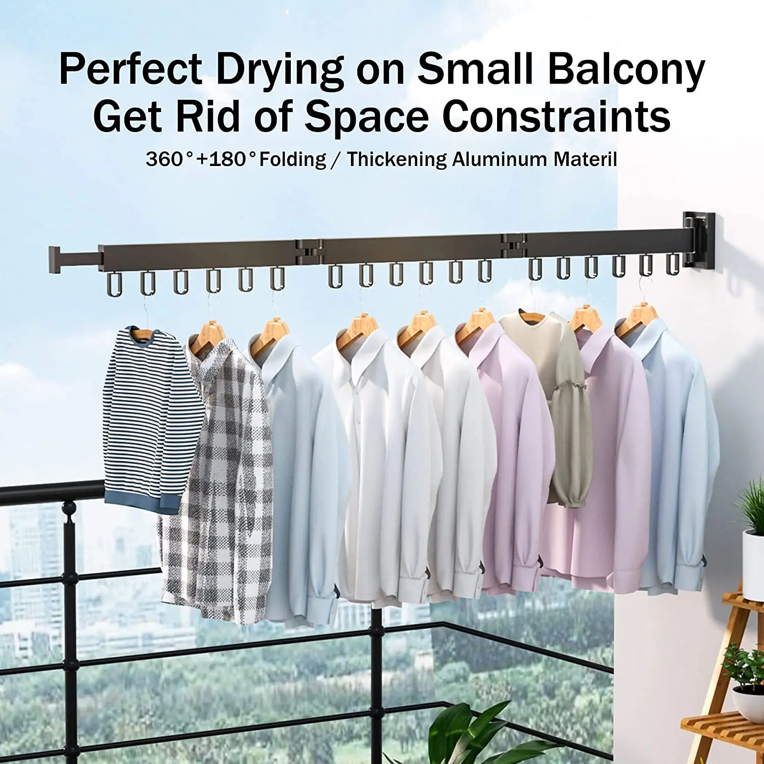 Balcony Clothes Drying Rack Retractable WallMount Hanger
