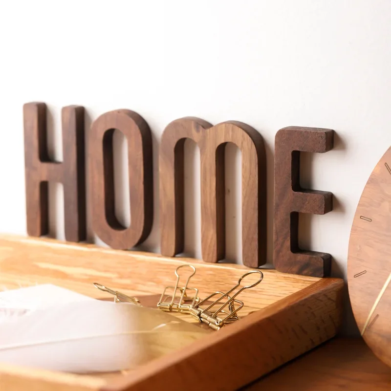 Wooden Letter Decor Nordic Style Black Walnut Decorative Letters Set DIY Wooden Alphabet Wall Art Combination Home Decor Letter Comb