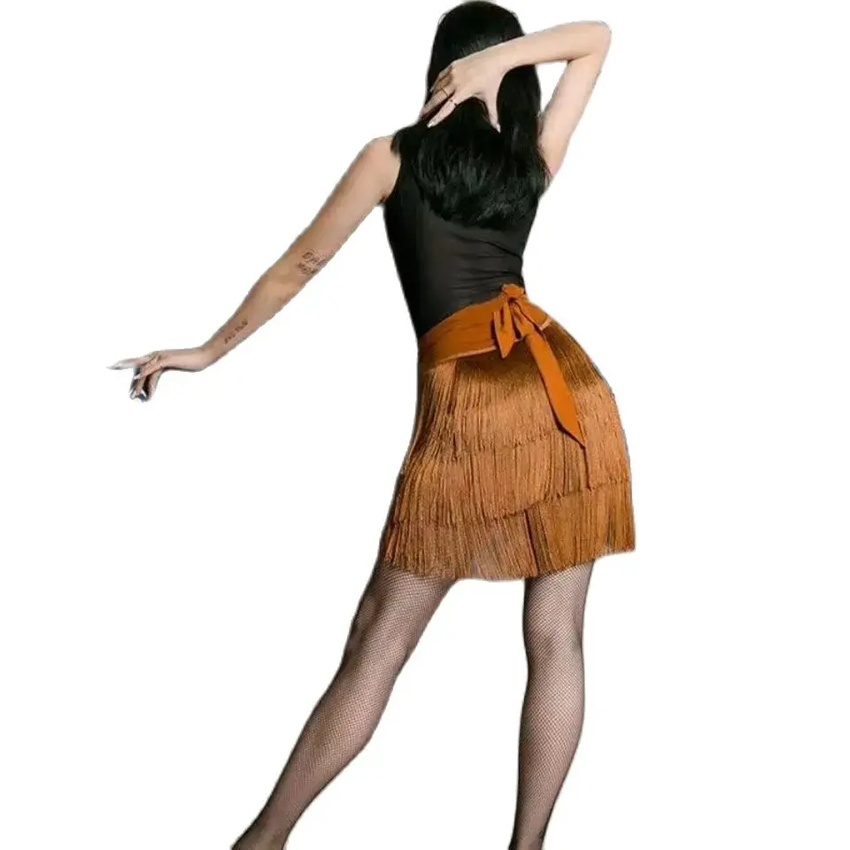 Latin Dance Skirt Leopard Print for Women Glitter Twinkle Fringe Wrap Skirt for Satge Performance Ballroom Costume Rave Party dance skirt