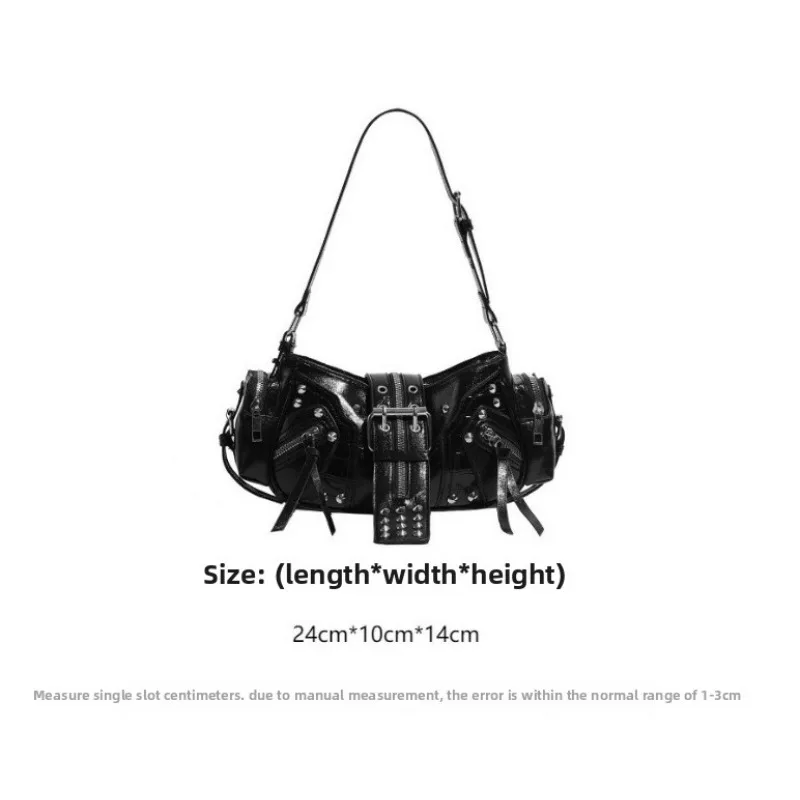 【Y2K】leather shoulder bag studs black Y2K Punk Bag Studded PU Leather Handbag for Women Gothic