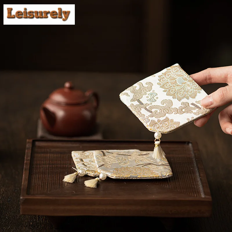 Retro Woven Brocade Tassel Coasters Luxury Hot Pad For Coffee Cups Saucer Anti-scald Placemats Teacup Base Tea Ceremony Gift