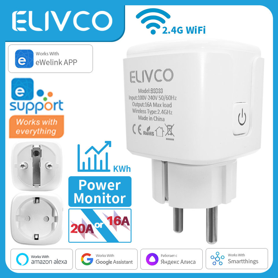 eWelink 16A/20A Smart Plug WiFi EU Socket With Power Monitoring Timing Function Support Alexa Google Home Alice SmartThimgs IFTT