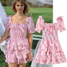 

Maxdutti Fashion Blogger Indie Folk Floral Printing Sexy Square Collar Sexy Mini Party Dress Women 2022 Spring And Summer Dress