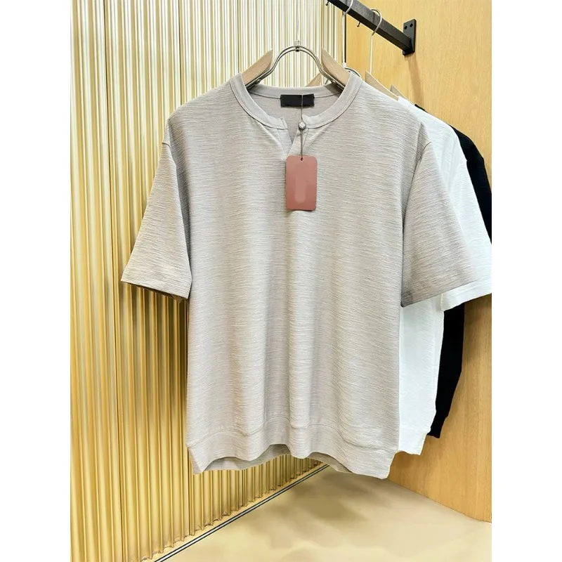 Italian men's summer new style linen cool and breathable pure color simple fashionable casual short-sleeved T-shirt