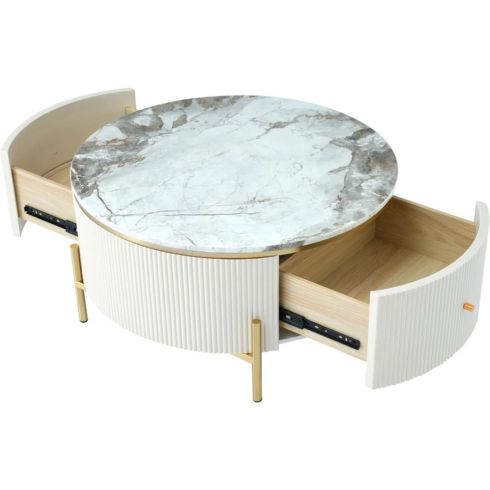 Round Coffee Table, Modern White Round Coffee Table with Storage Drawers, Accent Table Coffee Tables for Living Room, Bedroom 5