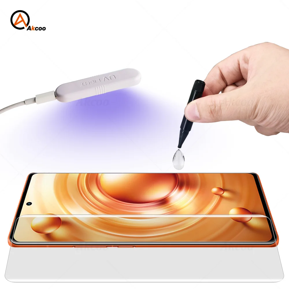 Akcoo Защитная пленка для экрана Vivo X80 UV на весь экран Клей закаленное стекло пленка для vivo X80 X90 Pro UV стекло